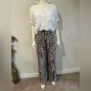 Japna Leopard Print Split-Leg Beach Pants – Size Small – Flowy Wide Leg